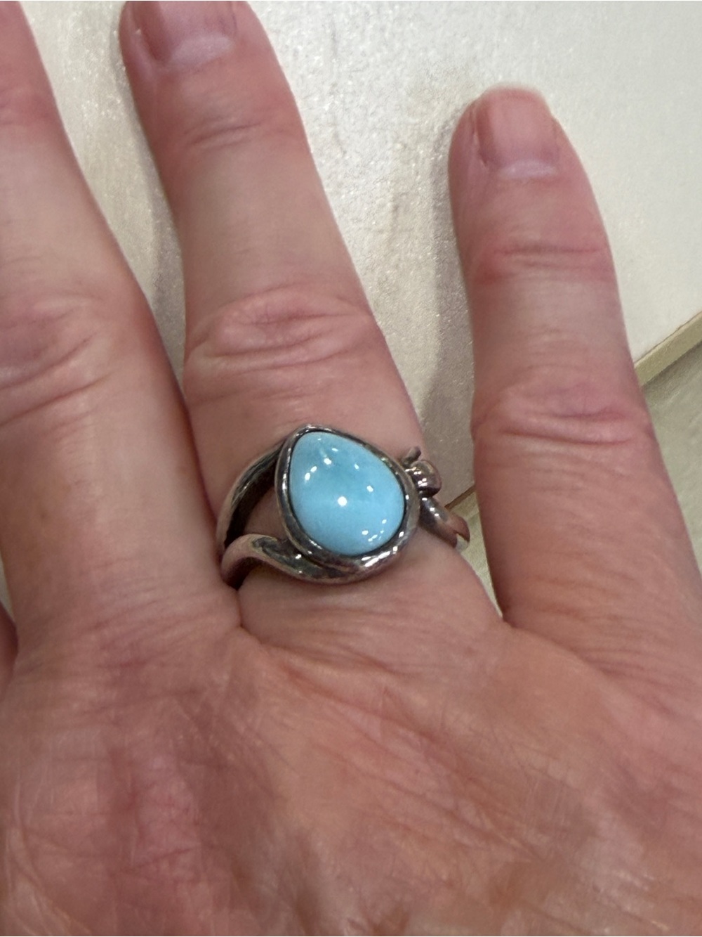 Sterling Silver Teardrop Blue larimar Ring - size 7.5?